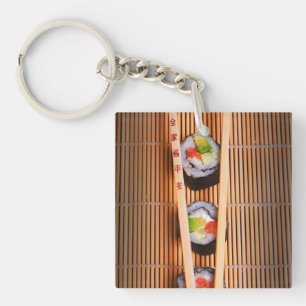Sushi and wooden chopsticks key ring