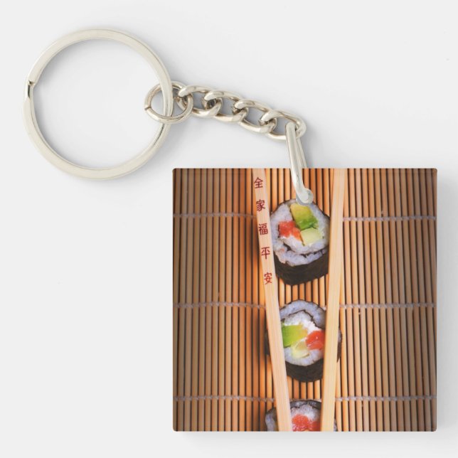 Sushi and wooden chopsticks key ring (Front)
