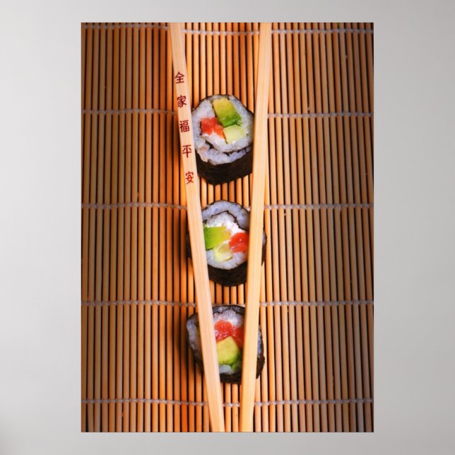 Sushi and wooden chopsticks poster (Front)