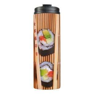 Sushi and wooden chopsticks thermal tumbler