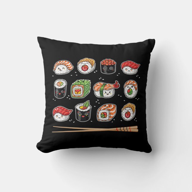 Sushi Anime Kawaii Japanese Food Lover Otaku Manga Cushion (Front)