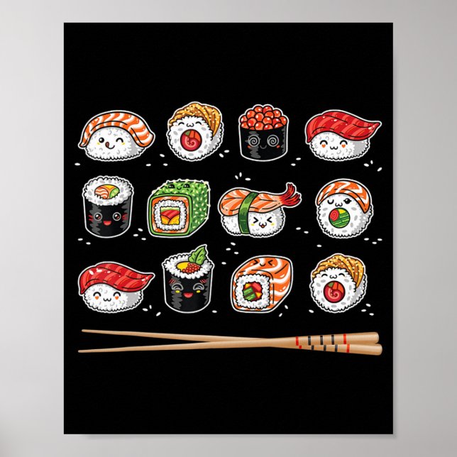 Sushi Anime Kawaii Japanese Food Lover Otaku Manga Poster (Front)
