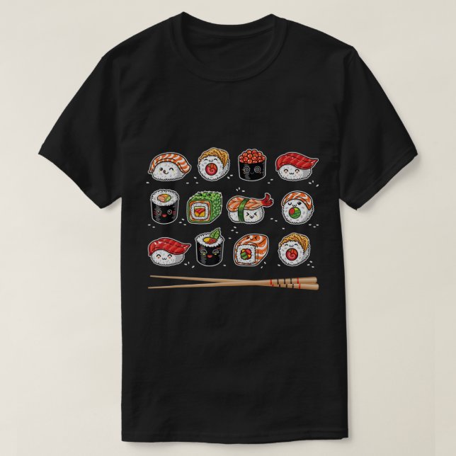 Sushi Anime Kawaii Japanese Food Lover Otaku Manga T-Shirt (Design Front)