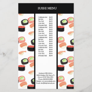 Sushi Asian Restaurant Watercolor Pattern Menu