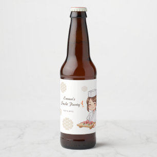 Sushi Birthday Party Invitation with Cute Anime  Beer Bottle Label