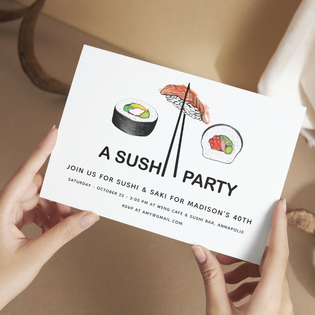 Sushi Birthday Party Modern Simple Elegant Invitation (Creator Uploaded)