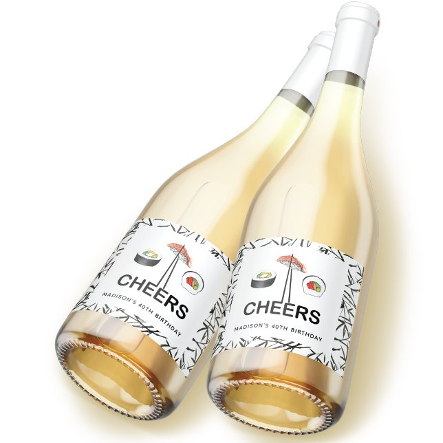 Sushi Birthday Party Personalised Cheers Sparkling Wine Label (Creator Uploaded)