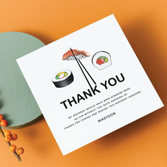 Sushi Birthday Party Personalised Modern Thank You Card (Creator Uploaded)