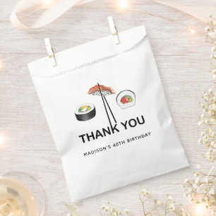 Sushi Birthday Personalised Black White Thank you Favour Bag