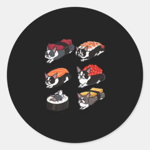 Sushi Boston Terrier Premium T-Shirt Classic Round Sticker