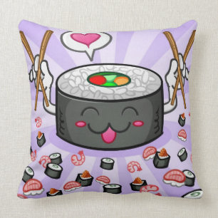 Sushi Cartoon Character Eating Lots of Shrimp Cushion