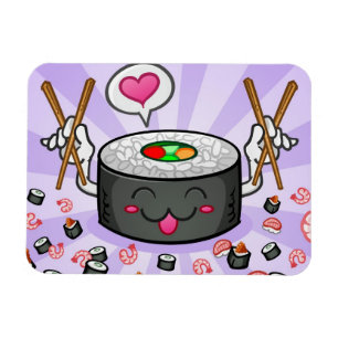 Sushi Cartoon Character Eating Lots of Shrimp Magnet