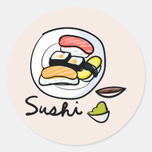 Sushi cartoon cute Japanese art Classic Round Sticker