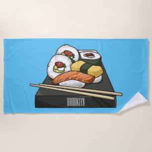Sushi cartoon illustration beach towel