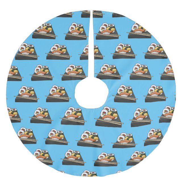 Sushi cartoon illustration  brushed polyester tree skirt (Front)