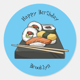 Sushi cartoon illustration classic round sticker