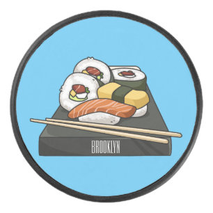 Sushi cartoon illustration hockey puck