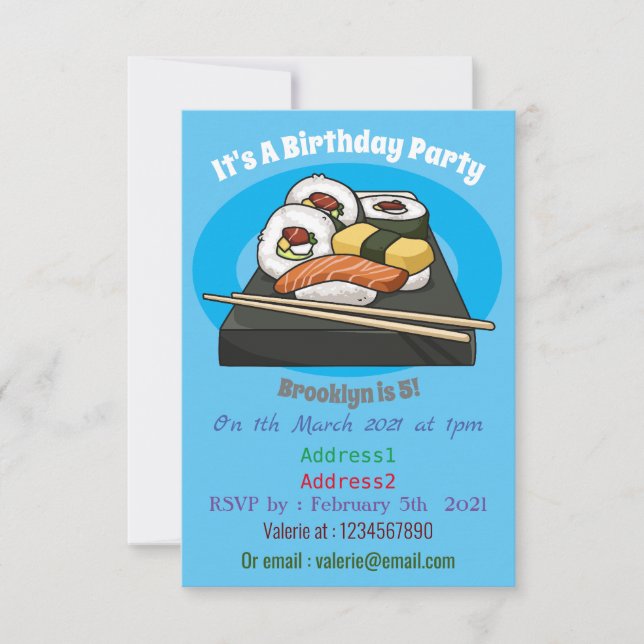 Sushi cartoon illustration invitation (Front)