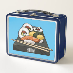 Sushi cartoon illustration metal lunch box