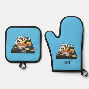 Sushi cartoon illustration oven mitt & pot holder set