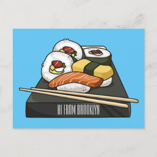 Sushi cartoon illustration postcard