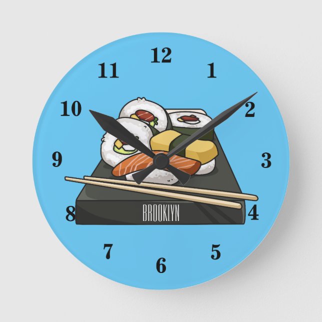 Sushi cartoon illustration round clock (Front)
