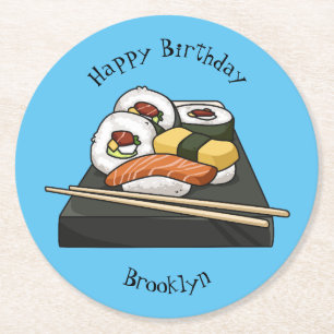 Sushi cartoon illustration round paper coaster