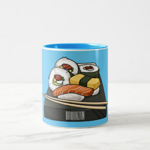 Sushi cartoon illustration  Two-Tone coffee mug