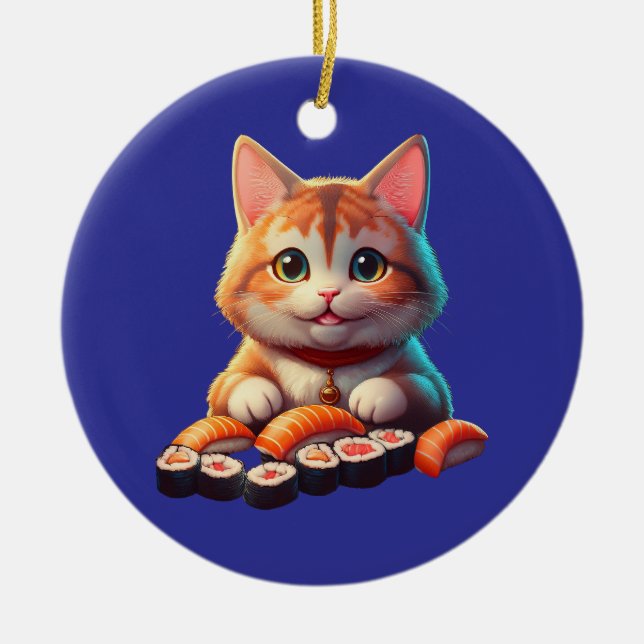 Sushi Cat Ceramic Ornament (Front)