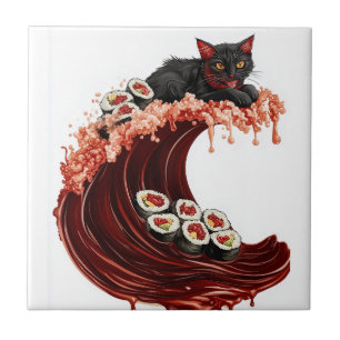 Sushi Cat Dreams Quirky Japanese Food Kitty Ceramic Tile
