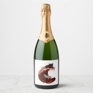 Sushi Cat Dreams � Quirky Japanese Food Kitty Sparkling Wine Label