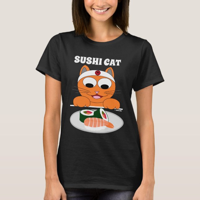 SUSHI CAT Ginger Kitty with Sushi Funny T-Shirt (Front)