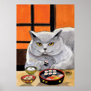 Sushi Cat Later Afternoon Snack Poster