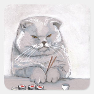Sushi Cat Mr. Grumps ©CSiravo Square Sticker