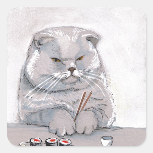 Sushi Cat Mr. Grumps ©CSiravo Square Sticker (Front)