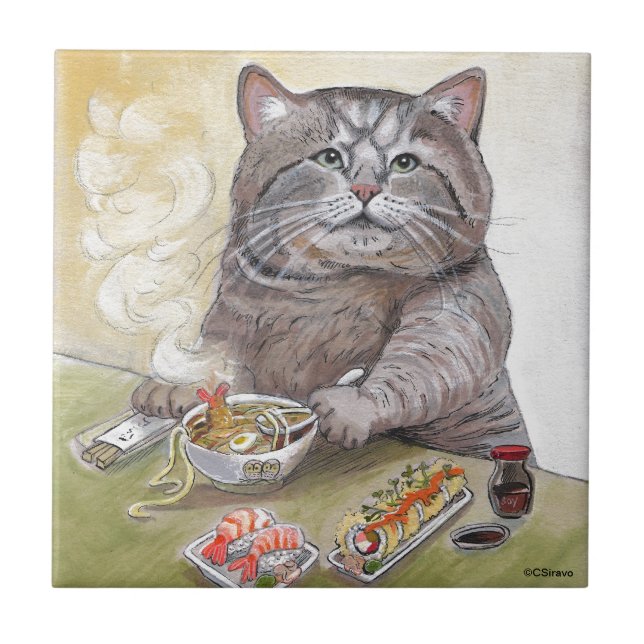 Sushi Cat Tempura Udon Ceramic Tile (Front)