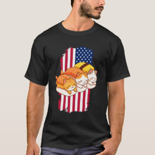 Sushi Cats American Flag 4th Of July Patriotic Cat T-Shirt