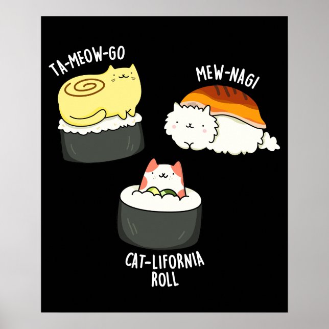 Sushi Cats Funny Sushi Pun Dark BG Poster (Front)