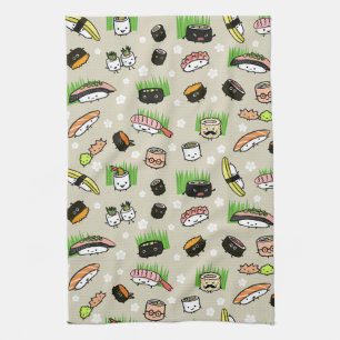 Sushi Characters Pattern Tea Towel