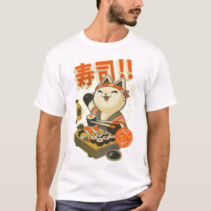 Sushi Chef Cat - Funny Restaurant Kitty - Japanese T-Shirt