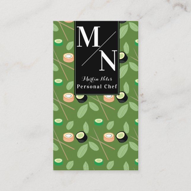 Sushi Chopsticks Greenery Pattern  Business Card (Front)