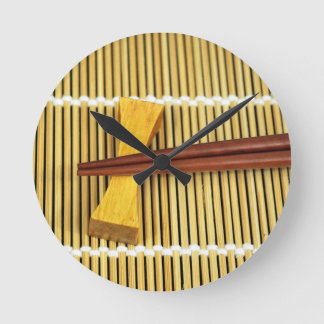 Sushi Chopsticks Sensei Masters Wood Bamboo Round Clock