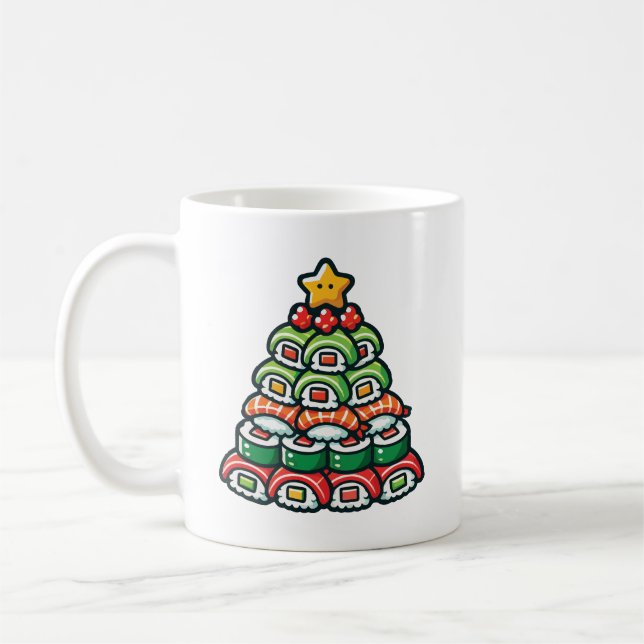 Sushi Christmas Tree - Funny Holiday Foodie Food Coffee Mug (Left)
