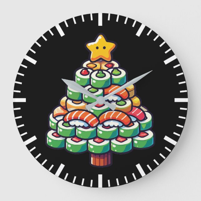  Sushi Christmas Tree - Funny Holiday Foodie Food Large Clock (Front)