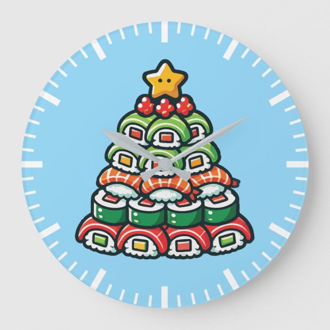 Sushi Christmas Tree - Funny Holiday Foodie Food Large Clock (Front)