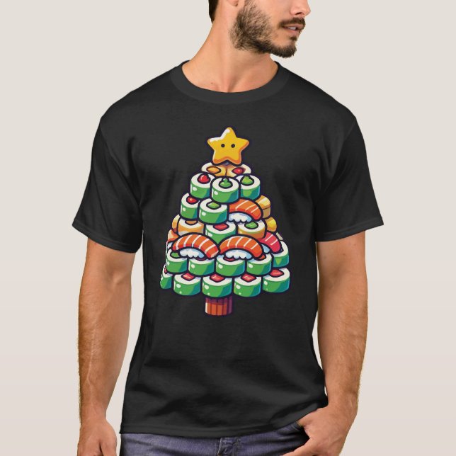  Sushi Christmas Tree - Funny Holiday Foodie Food T-Shirt (Front)