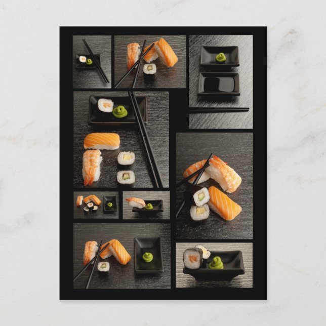 Sushi collection on black background postcard (Front)