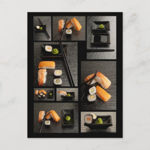 Sushi collection on black background postcard