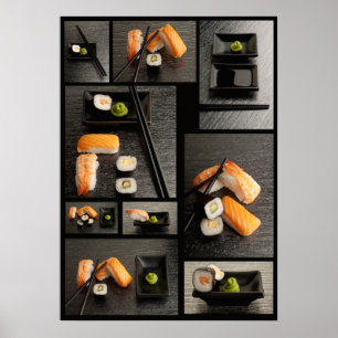 Sushi collection on black background poster