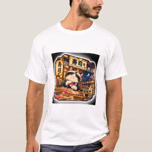 Sushi Counter Cat T-Shirt   Japanese Sushi Bar Art